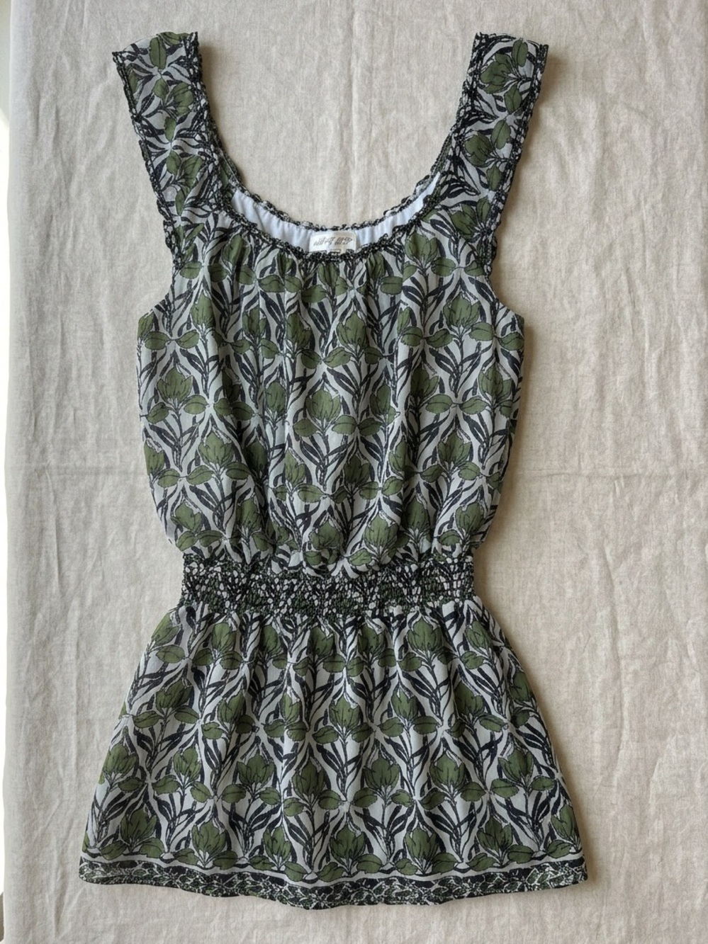 M.S.S.P. Max Studio Green & White Art Nouveau Floral Silk Blend Min Dress Medium